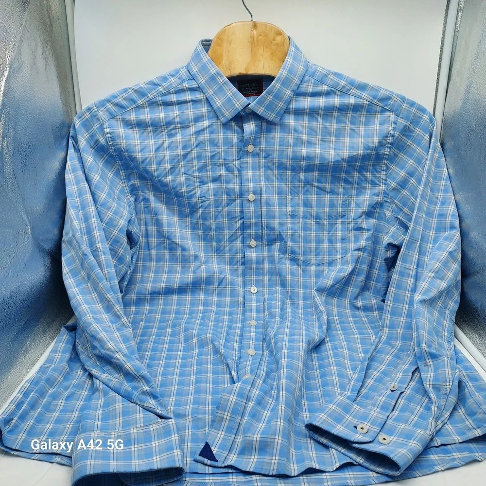 UNTUCKit Mens XX Large Tall Blue Plaid Button Down‎ Shirt Zonte Style 40458